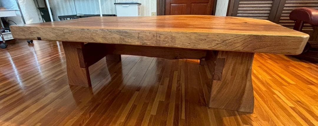 一枚板　無垢材　座卓　ローテーブル　契　チギリ　38ｋｇ　台付き