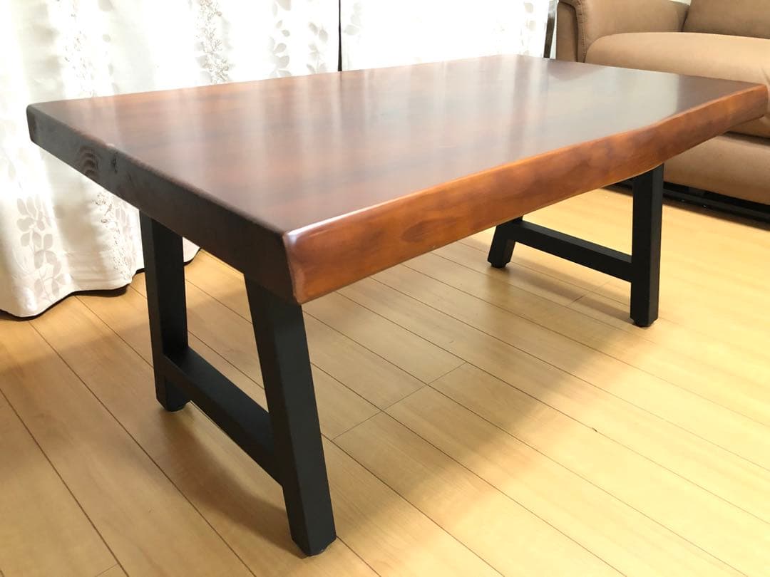 一枚板　ローテーブル　アイアン脚