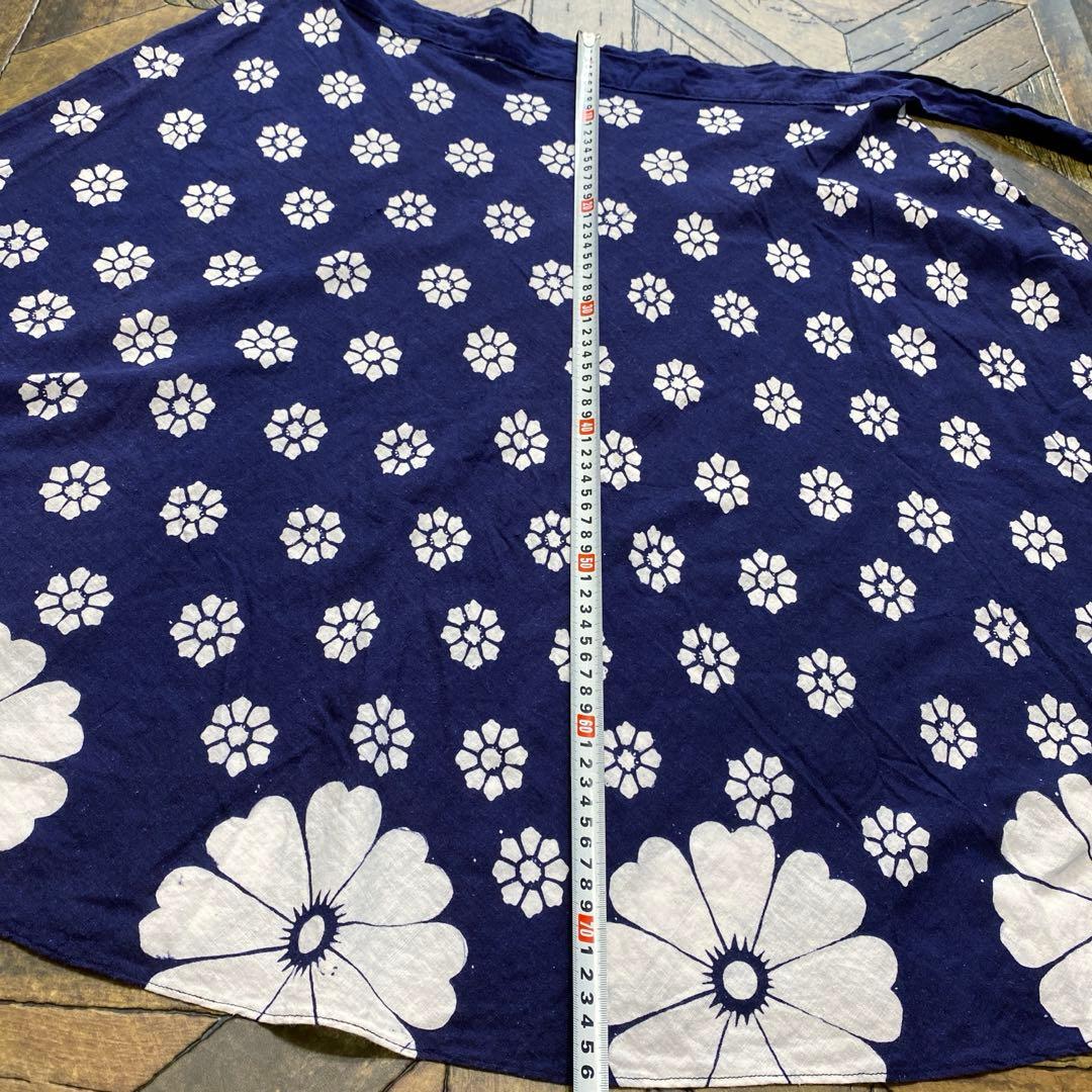 1970年代昭和レトロアンティーク紺花柄フレアスカートコットン巻きスカート 浴衣