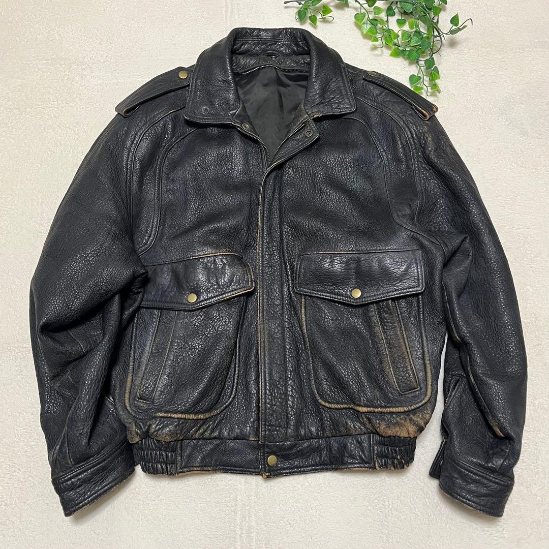 ビンテージ　茶芯　a-2フライトジャケット　レザー　シボ革　短丈　エポレット