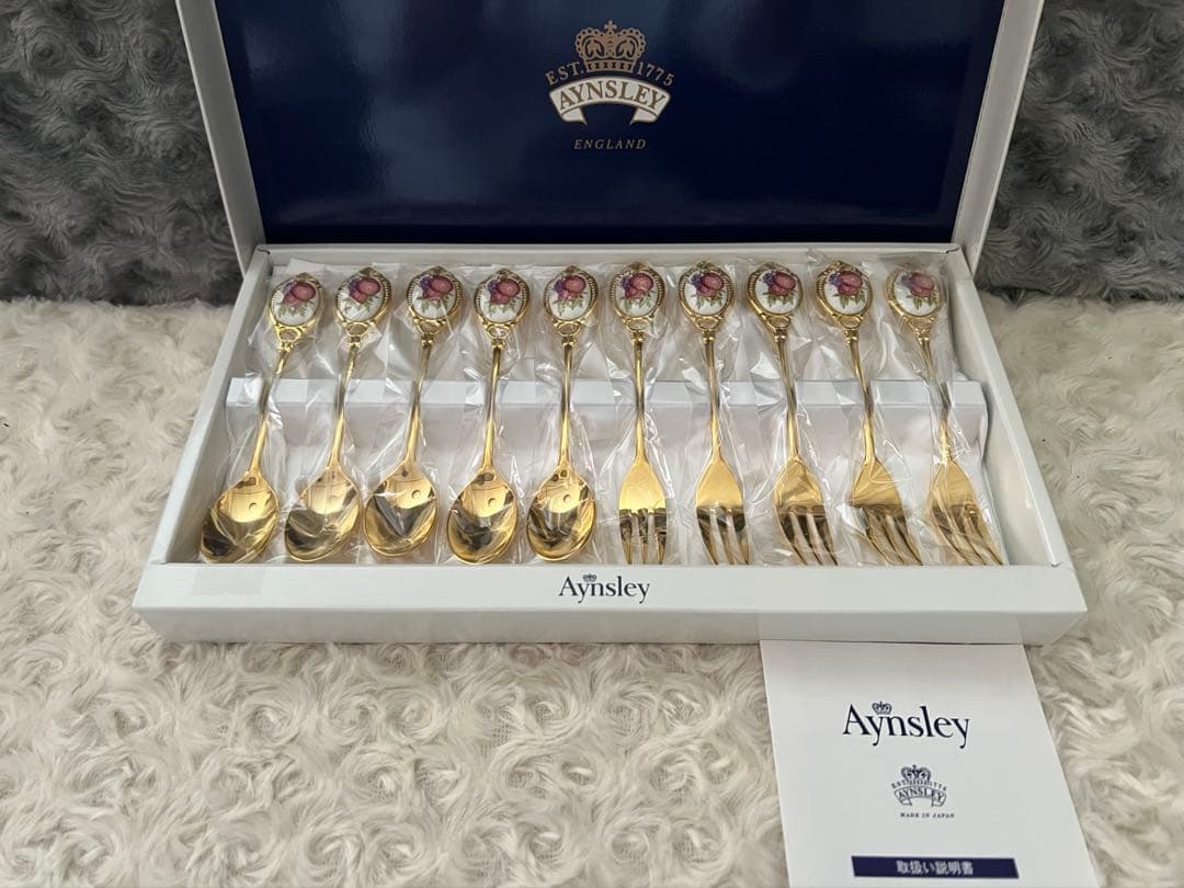 エインズレイ　陶器の装飾　カトラリーセット　スプーン＆フォーク〈10本セット〉