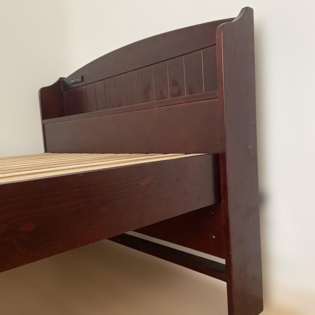 シングルベッド すのこベッド 長さ短め 木目調 高さ調整可能100V2口付き