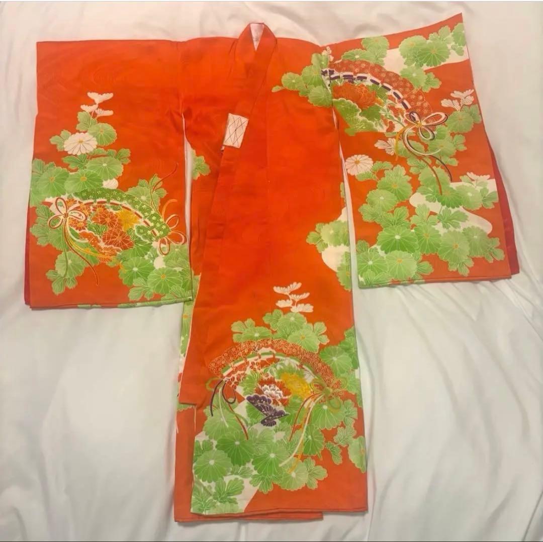 本日限定 七五三直前特別割引！お宮参り 七五三 3歳 着物セット 花柄 扇子柄