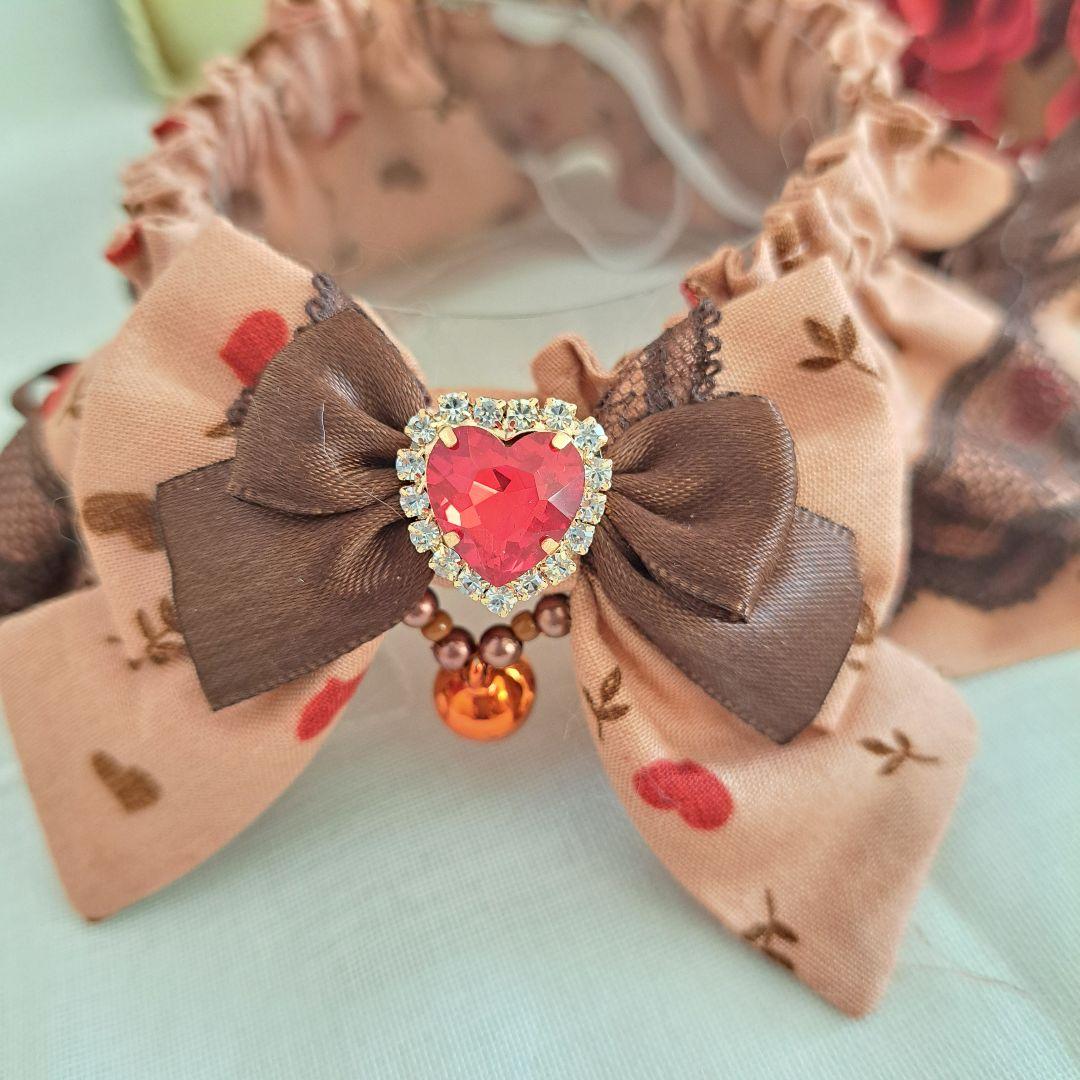 短毛シュシュ、ミルクブラウン、わんちゃん猫ちゃん用襟付き首輪