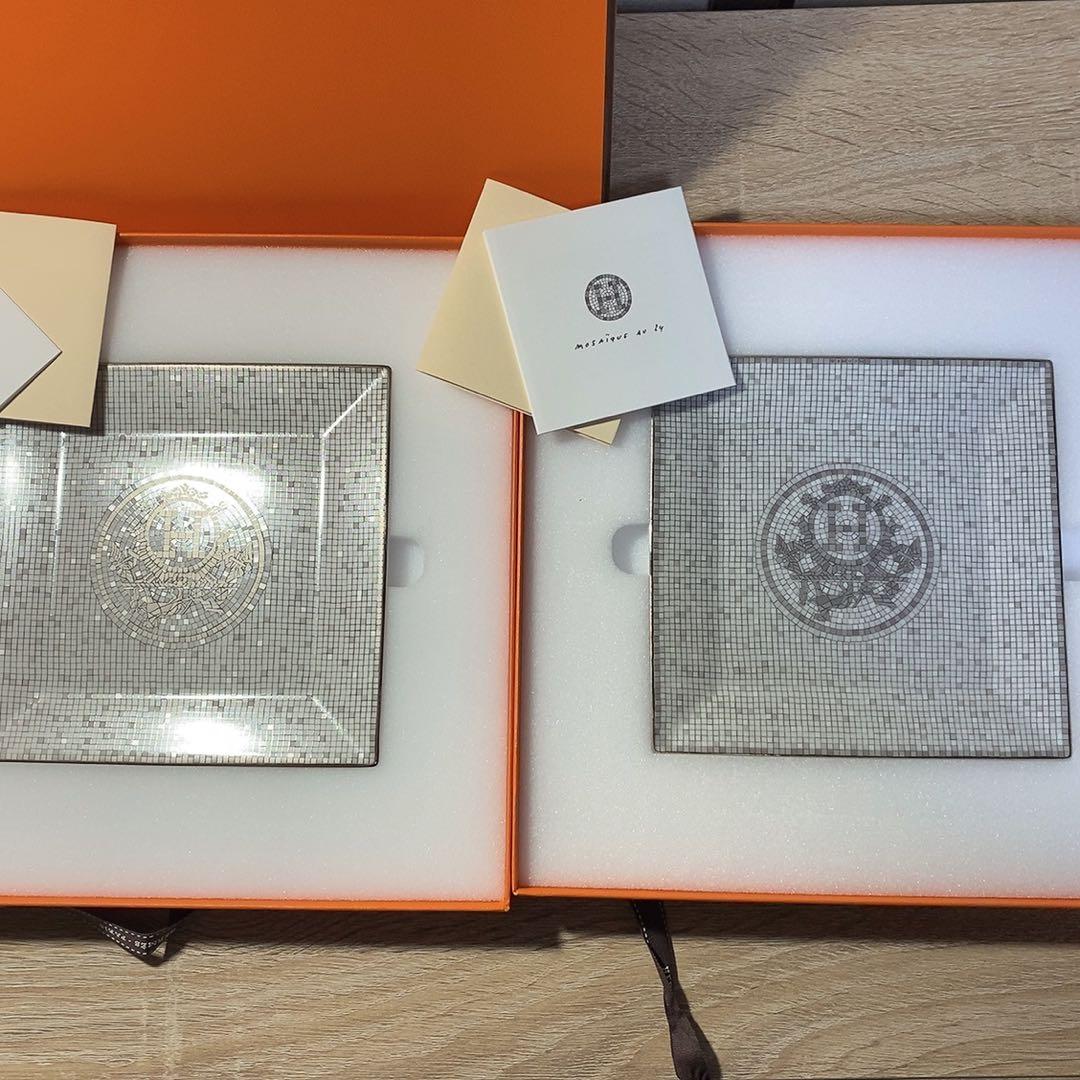 希少エルメス モザイク ヴァンキャトル スクエアプレート プチカレ プラチナ