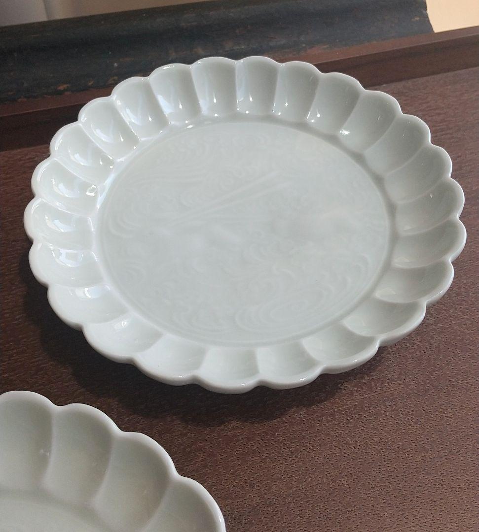 作家もの 白磁 13cm取り皿 二枚セット 波兎