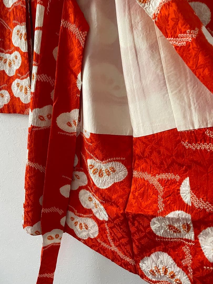 七五三　3歳　正絹総絞りのお着物セット　オレンジちりめん被布