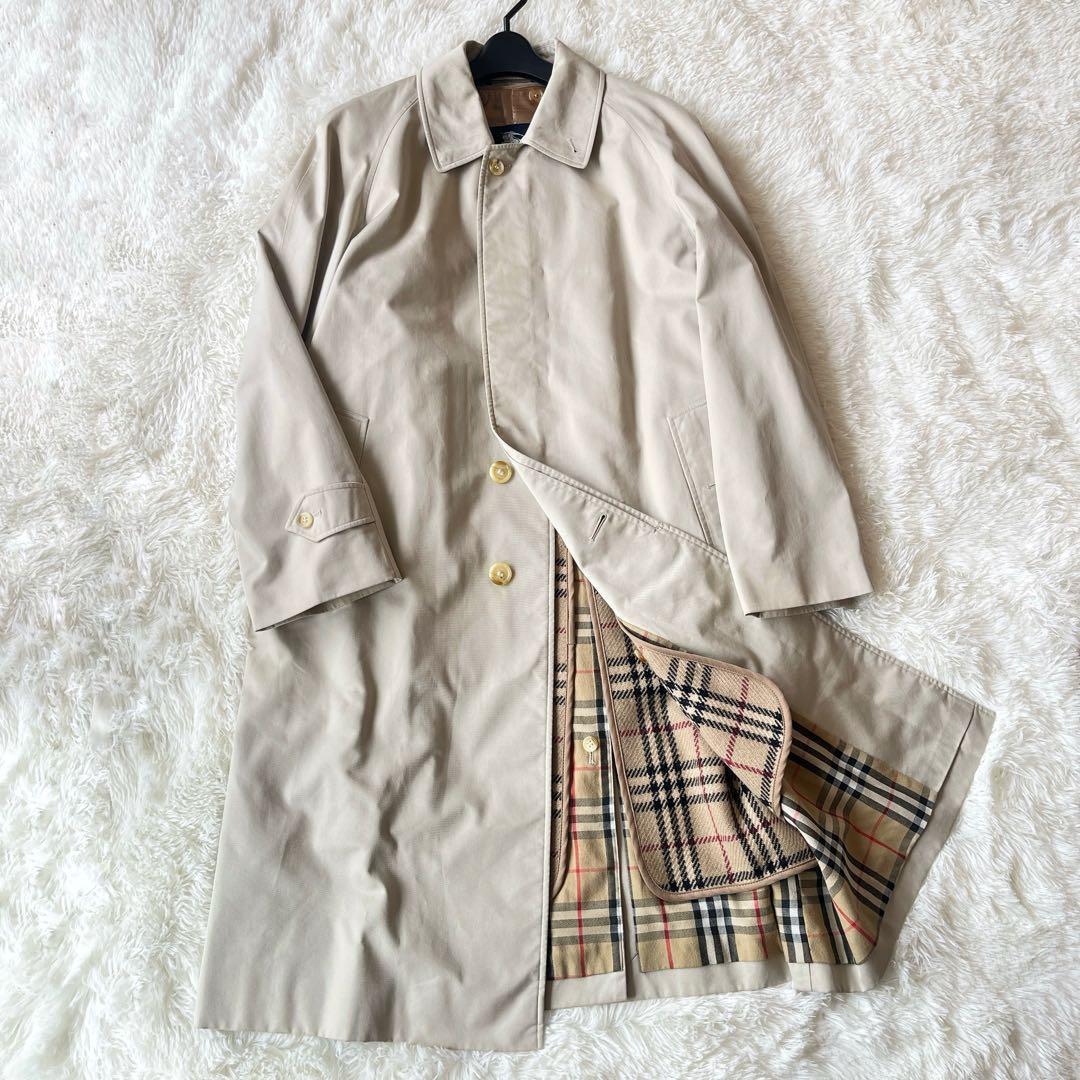 美品　英国製　バーバリー　ステンカラーコート　　ライナー付き　ノバチェック　比翼