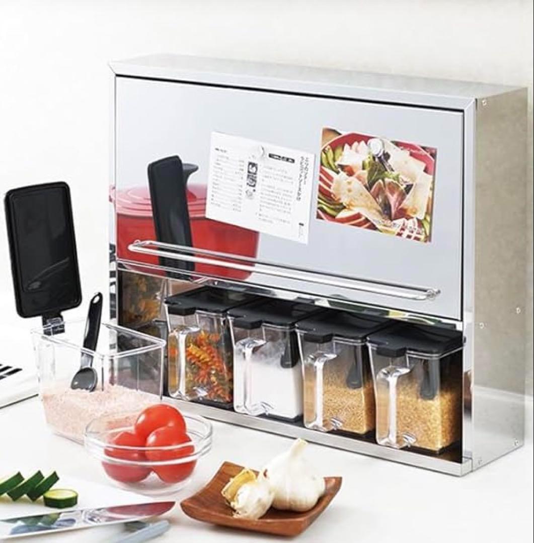 42719ステンレス フラップ扉のスパイスラック　5ポット付き