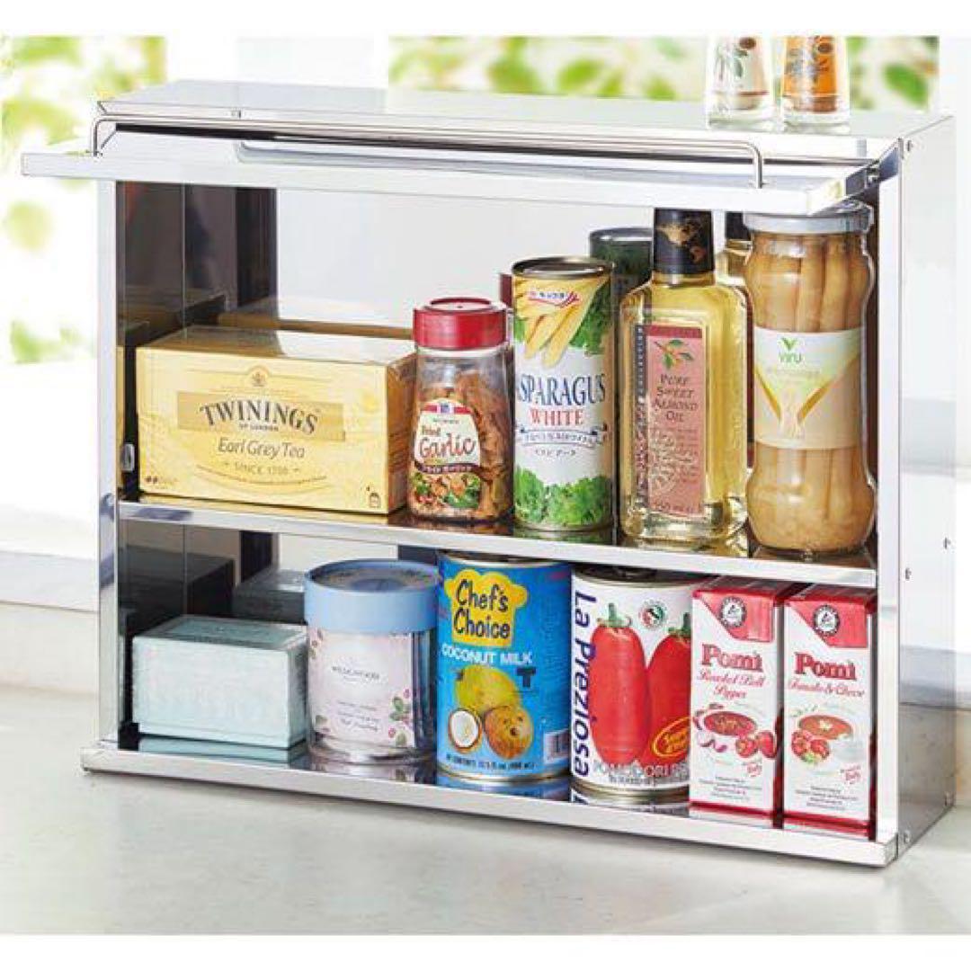 42719ステンレス フラップ扉のスパイスラック　5ポット付き