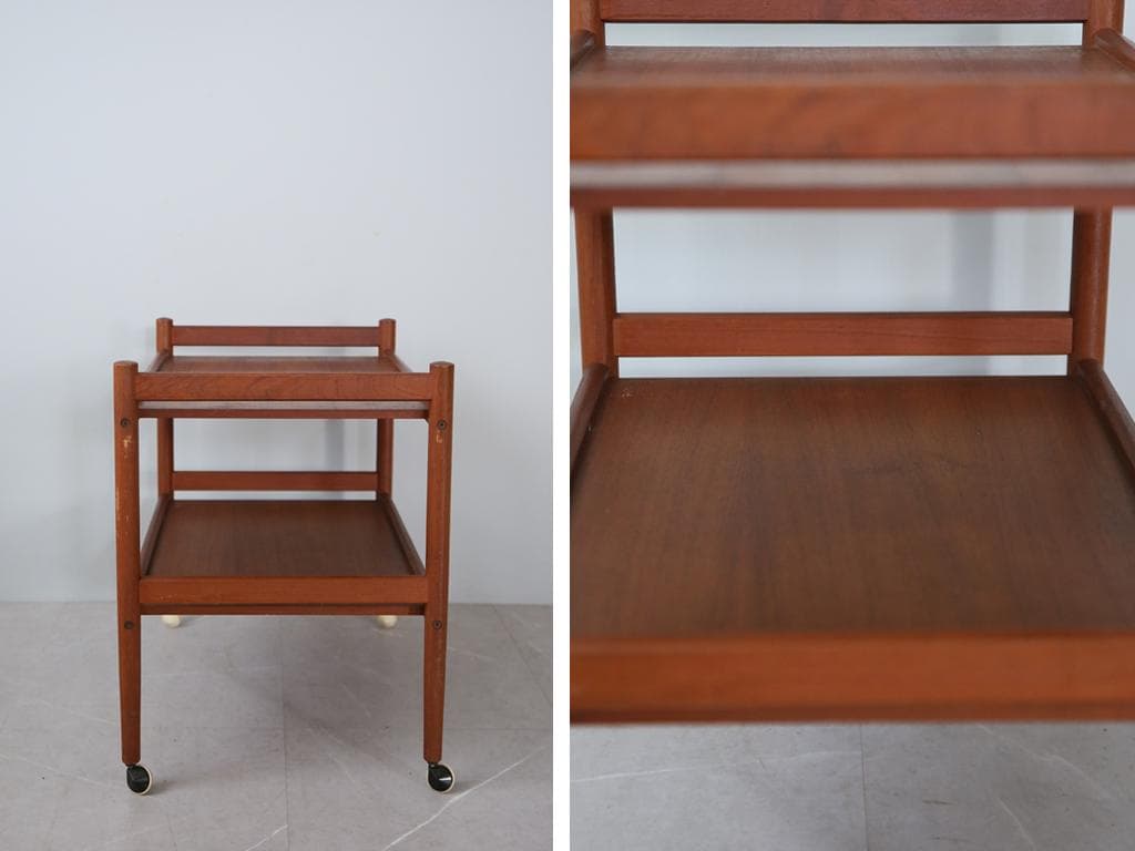 英国アンティークチーク古木キッチンワゴン/トロリーテーブル/飾り棚(89-161