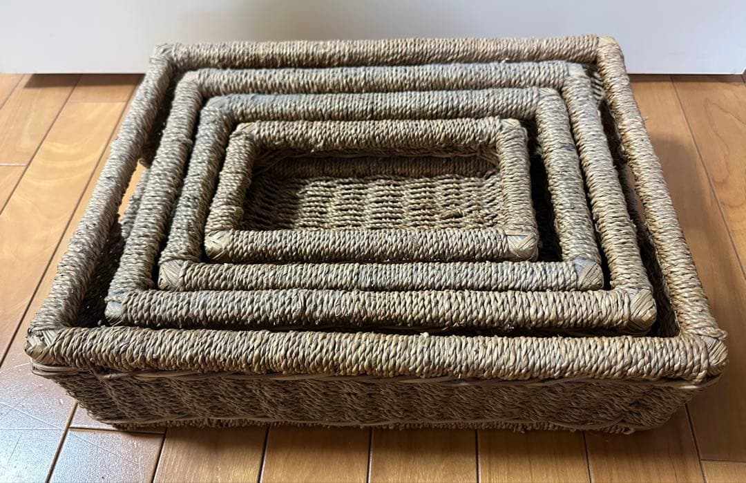 4段 手編み かご(カゴ 籠)バスケット 編みかご 収納かご 収納ボックス