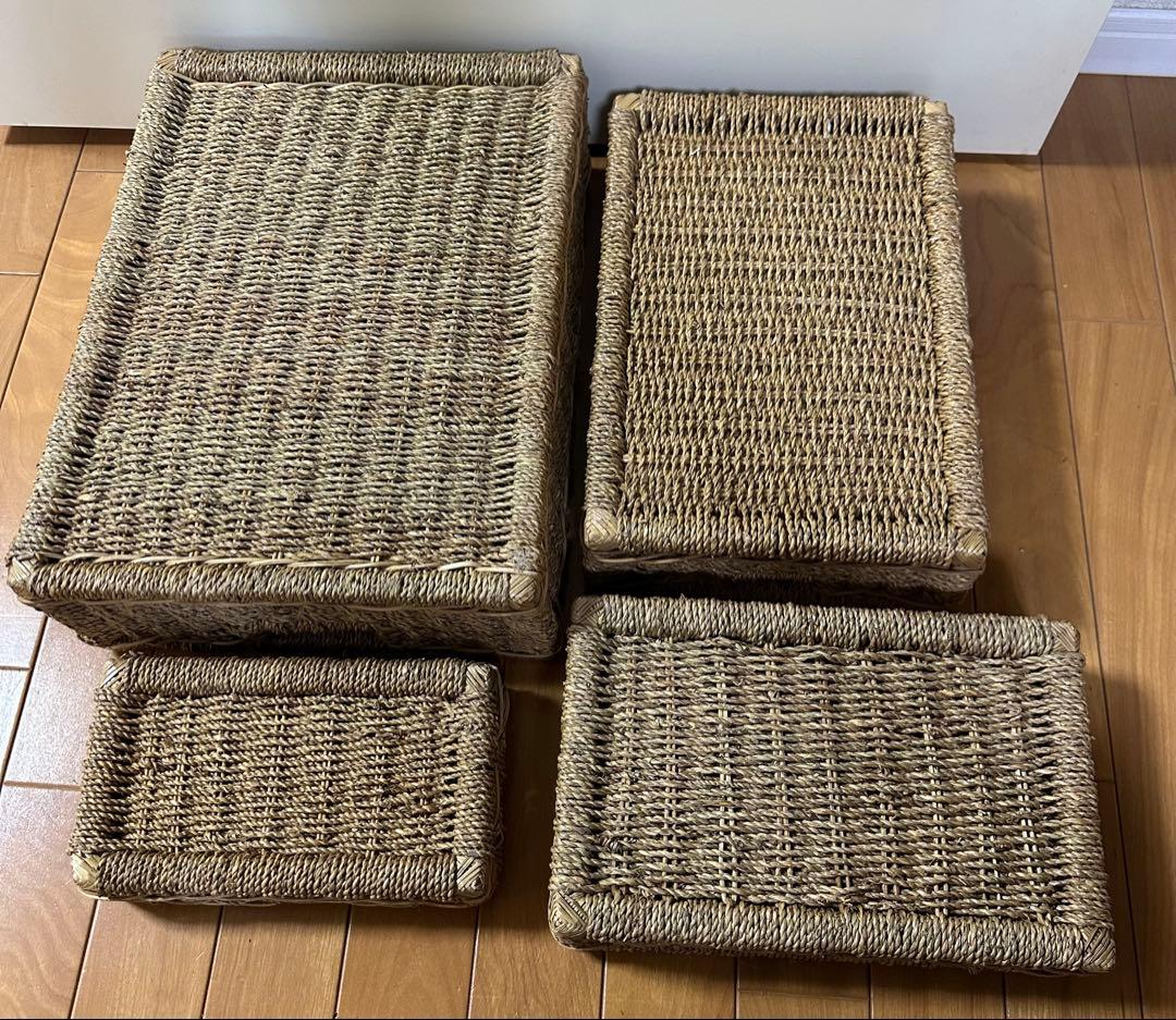 4段 手編み かご(カゴ 籠)バスケット 編みかご 収納かご 収納ボックス