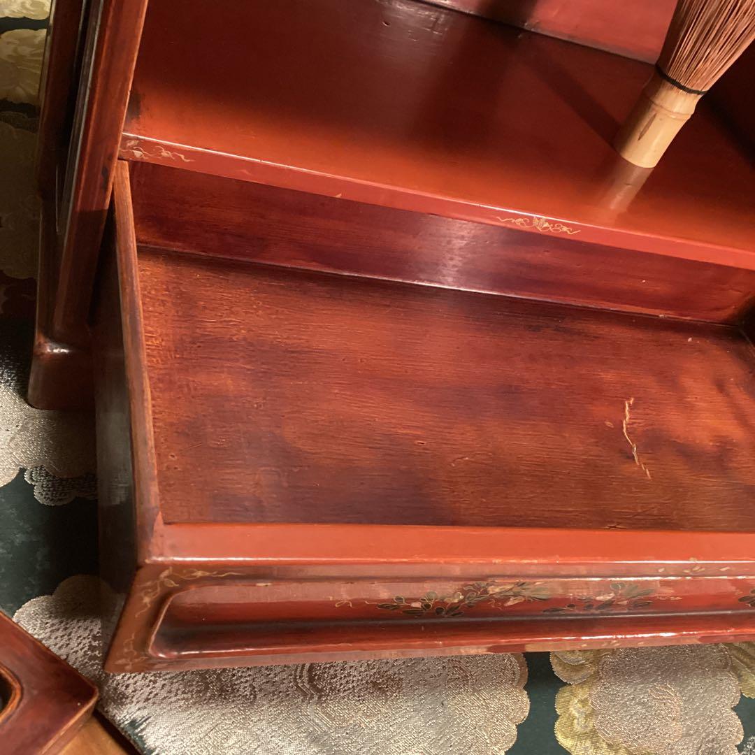 煎茶道具　唐物　木製漆　器局　茶箪笥　螺鈿　山水、梅に山茶花蒔絵