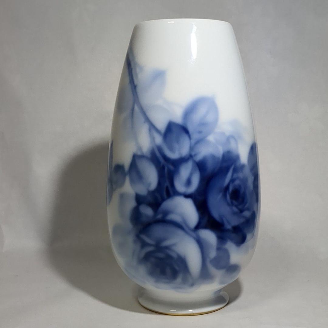 大倉陶園 23cm花瓶 ブルーローズ 陶磁器 花器 花入 青い薔薇 USED美品