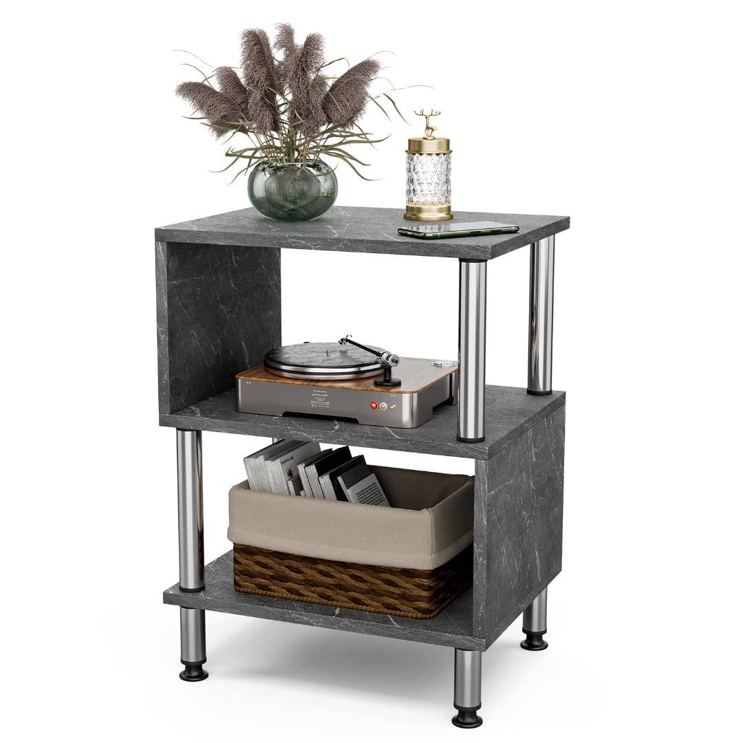 見せる収納S型サイドテーブル シンプル ブラック 大理石調