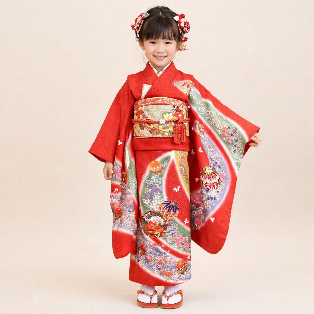 ◎mk-2290　七五三　女の子　着物・襦袢セット　7歳　　1-27
