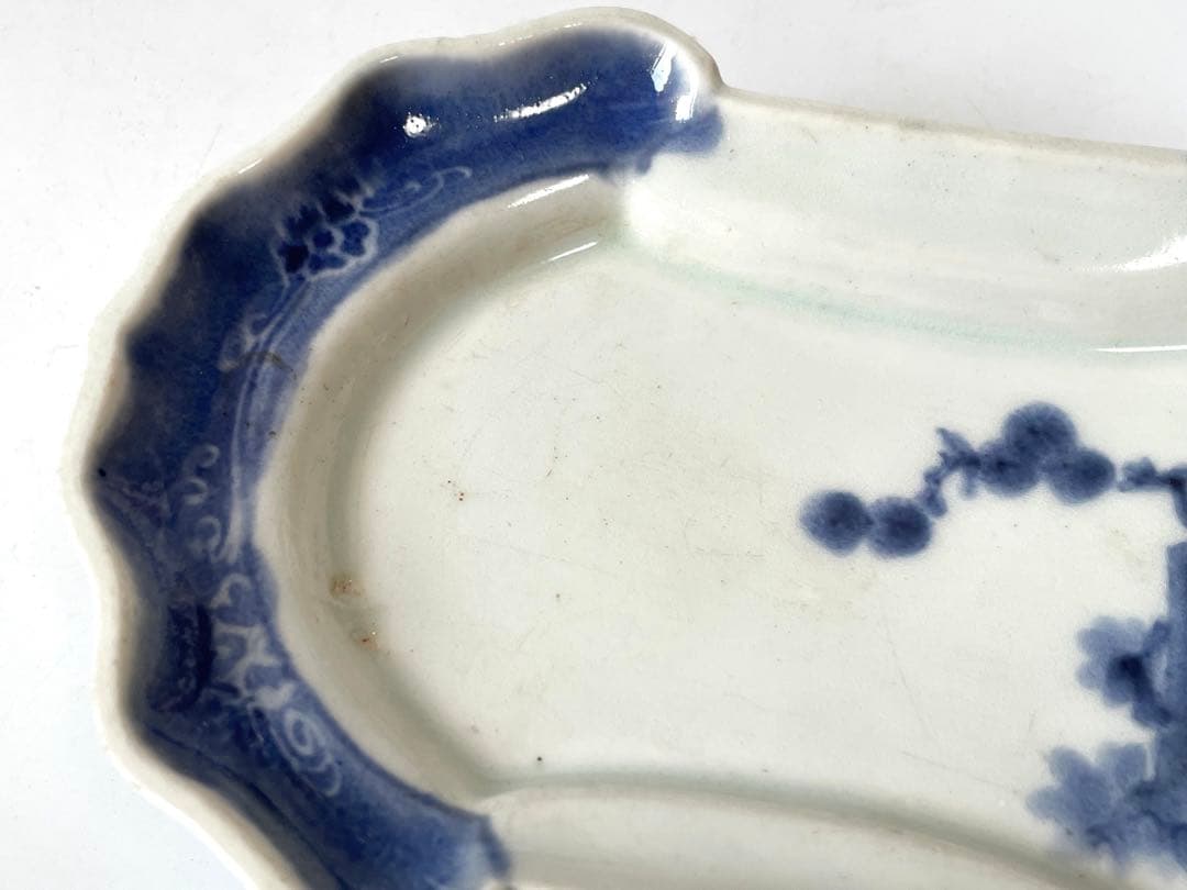 骨董　アンティーク　古伊万里　染付　竹図　変形皿　分銅形　大明年製銘