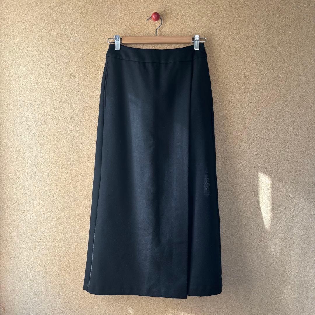 kagure ブラック ウールサージストレートスカート　Freeサイズ