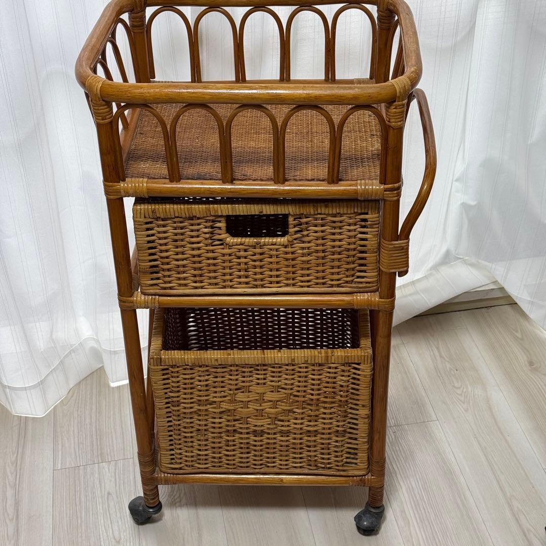 ラタン　脱衣籠　ラック　収納　家具　アンティーク　アジアン　ワゴン　レトロ