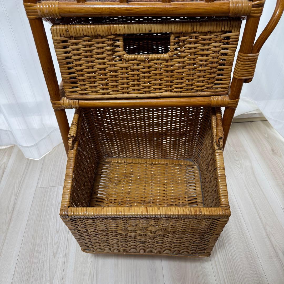 ラタン　脱衣籠　ラック　収納　家具　アンティーク　アジアン　ワゴン　レトロ