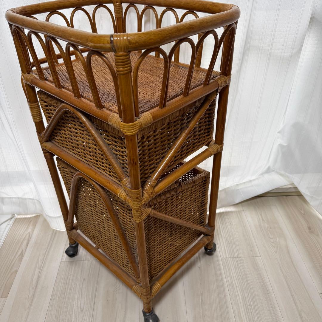 ラタン　脱衣籠　ラック　収納　家具　アンティーク　アジアン　ワゴン　レトロ