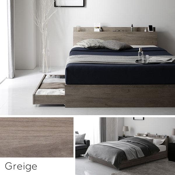 ベッド セミダブル ベッドフレームのみ グレージュ 宮付 収納ベッド