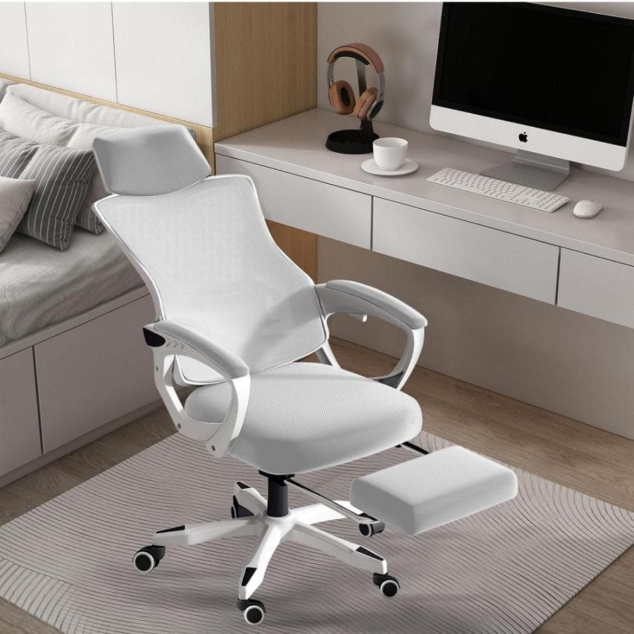 オフィスチェア デスク 通気メッシュ 140°リクライニング オットマン付き