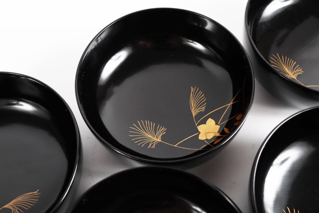 木製漆器 花蝶蒔絵 吸物椀 五客 漆芸③