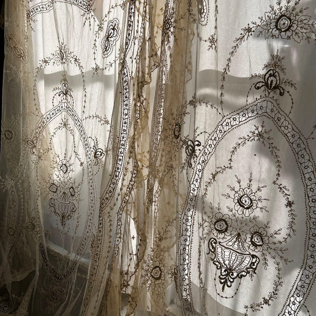 アンティークフランス　レースベッドスプレッド2枚セット