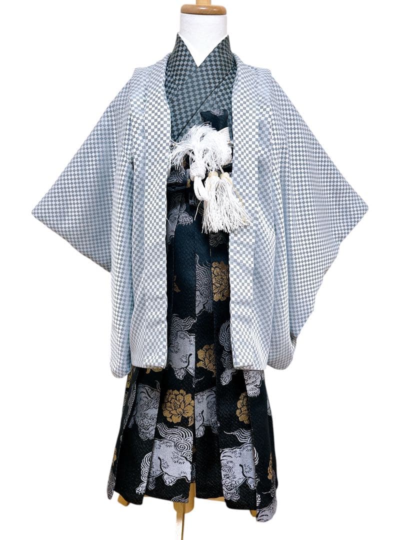 市松模様♡七五三　5歳　男の子　セット　一式　シンプル　黒　グレー