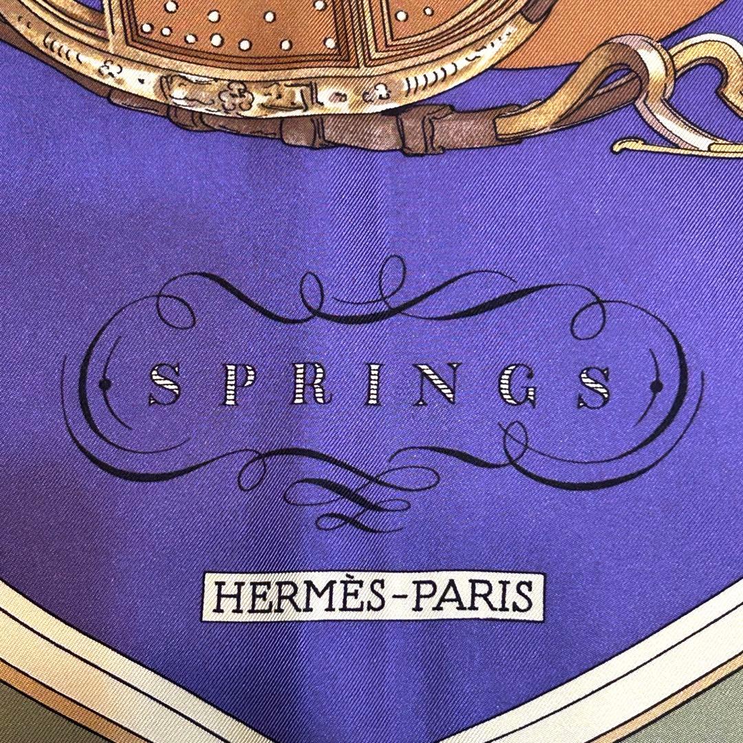 エルメス　スカーフ　カレ90　シルク　パープル　springs 馬車