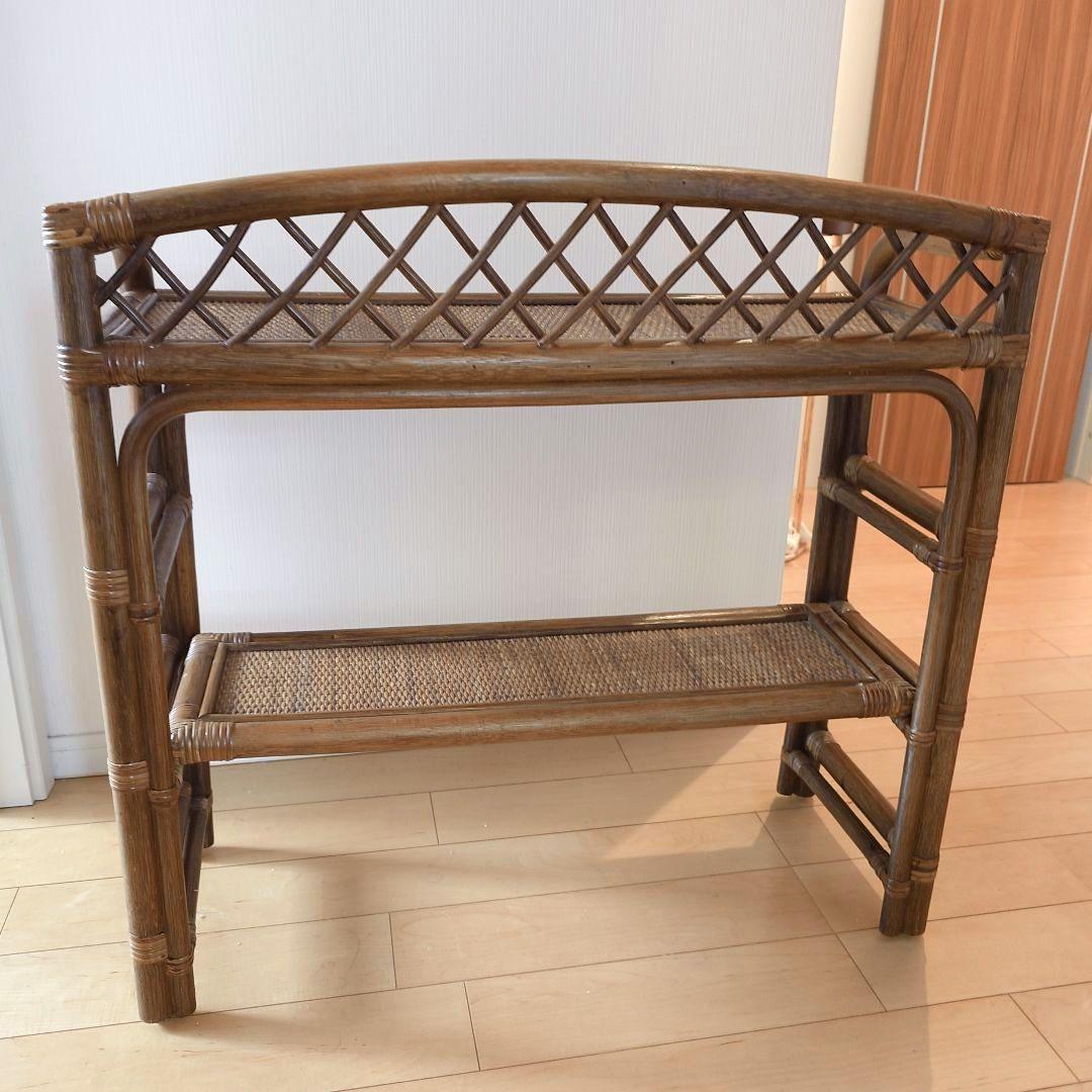 ラタンシェルフ　ラック 2段　ヴィンテージ ラタン 籐家具 収納ラック 花台