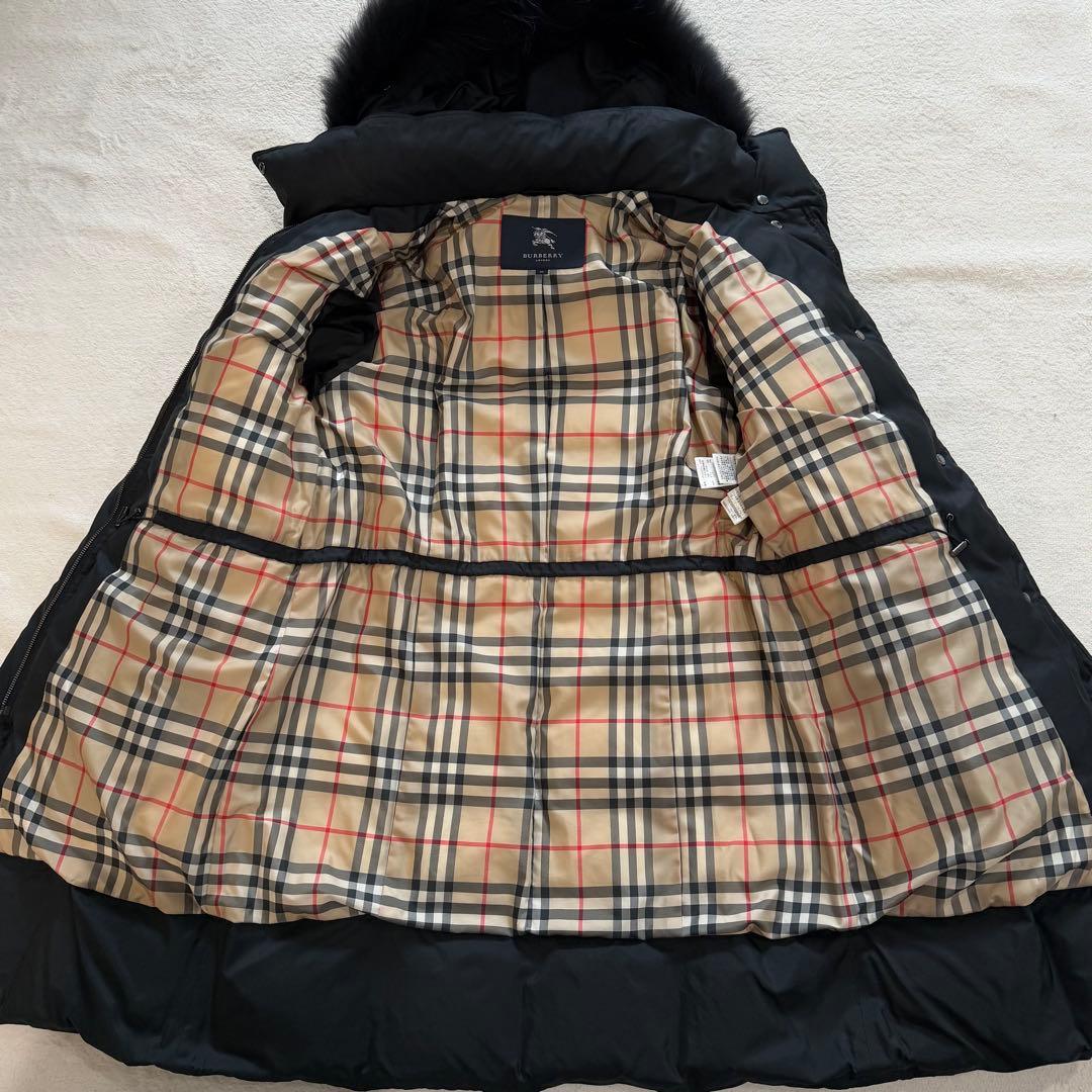 バーバリーロンドン　ダウンコート　ノバチェック ベルト　ファー　ブラック　4L