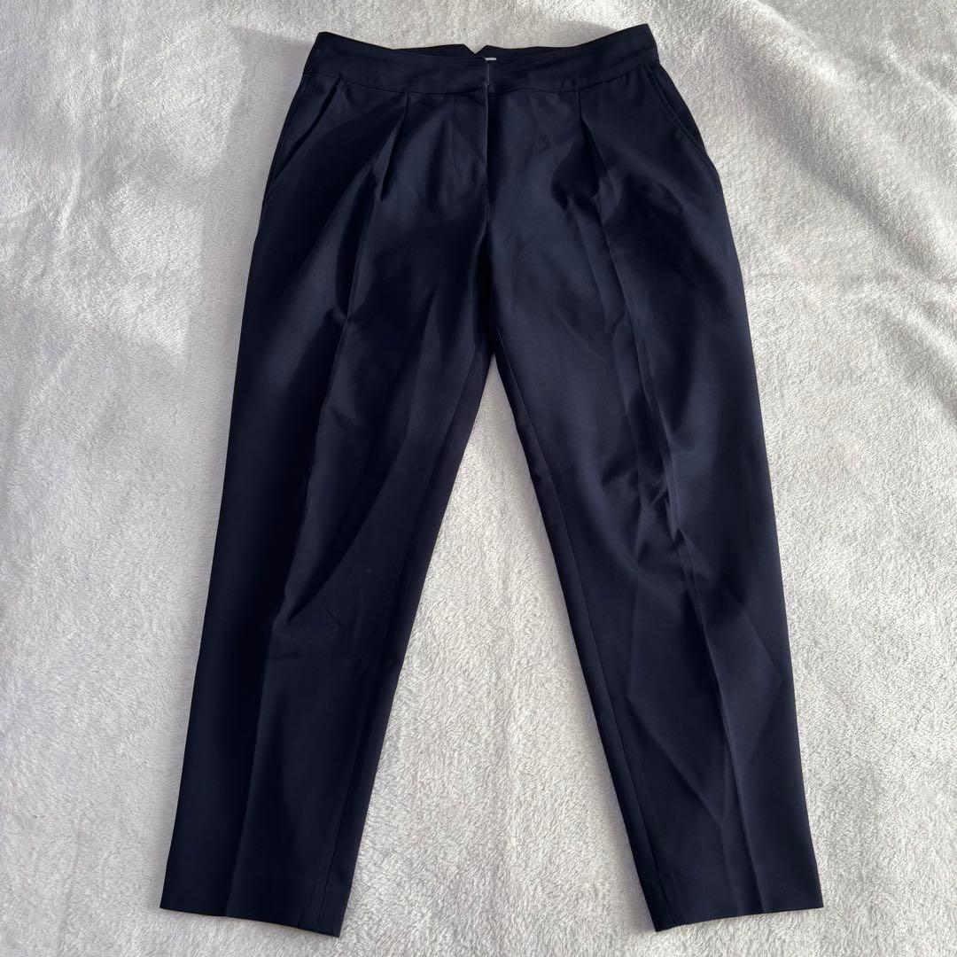 PLST プラステ パンツスーツ ノーカラー ネイビー L 伸縮性 紺色