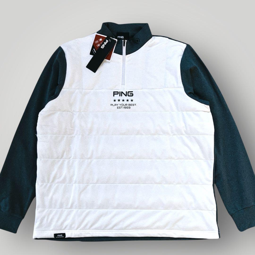 【新品】PING 2024年　キルティング ハーフジップシャツ　ホワイト　3L