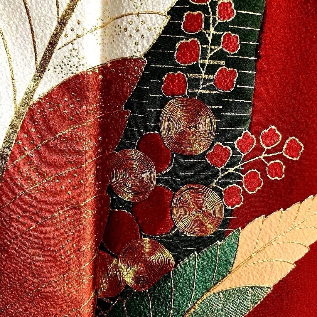 振袖フルセット　高身長　絞り　桐の柄 金彩友禅手刺繍　成人式振袖　振袖　裄丈69
