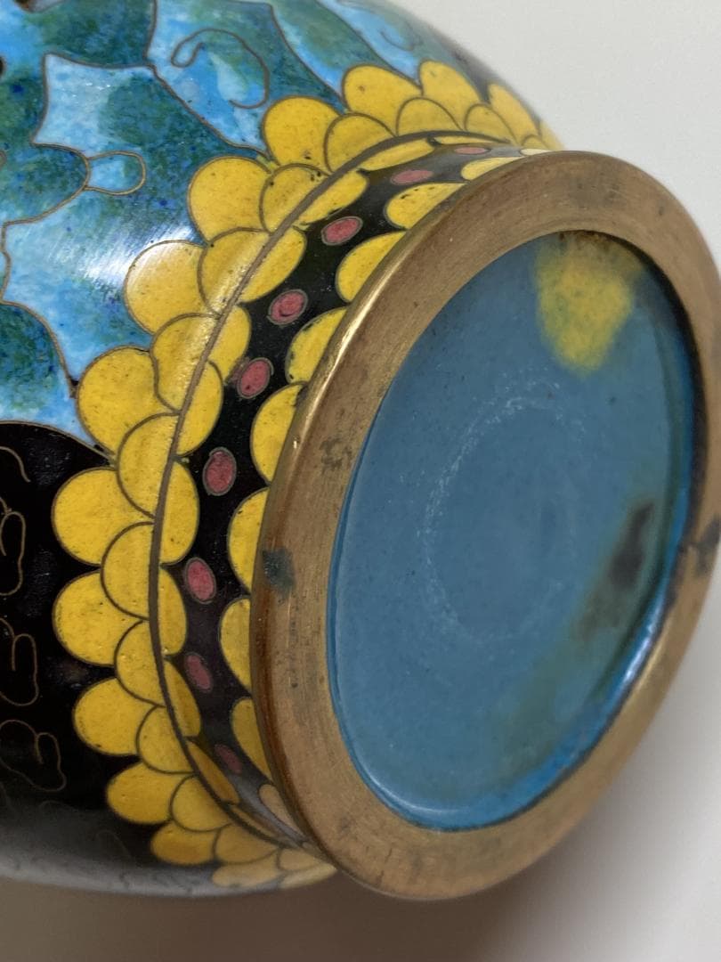 Vintage 花瓶 七宝焼 景泰藍 骨董品 花器 陶器 ２個セット 台座付き