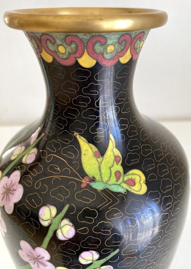 Vintage 花瓶 七宝焼 景泰藍 骨董品 花器 陶器 ２個セット 台座付き