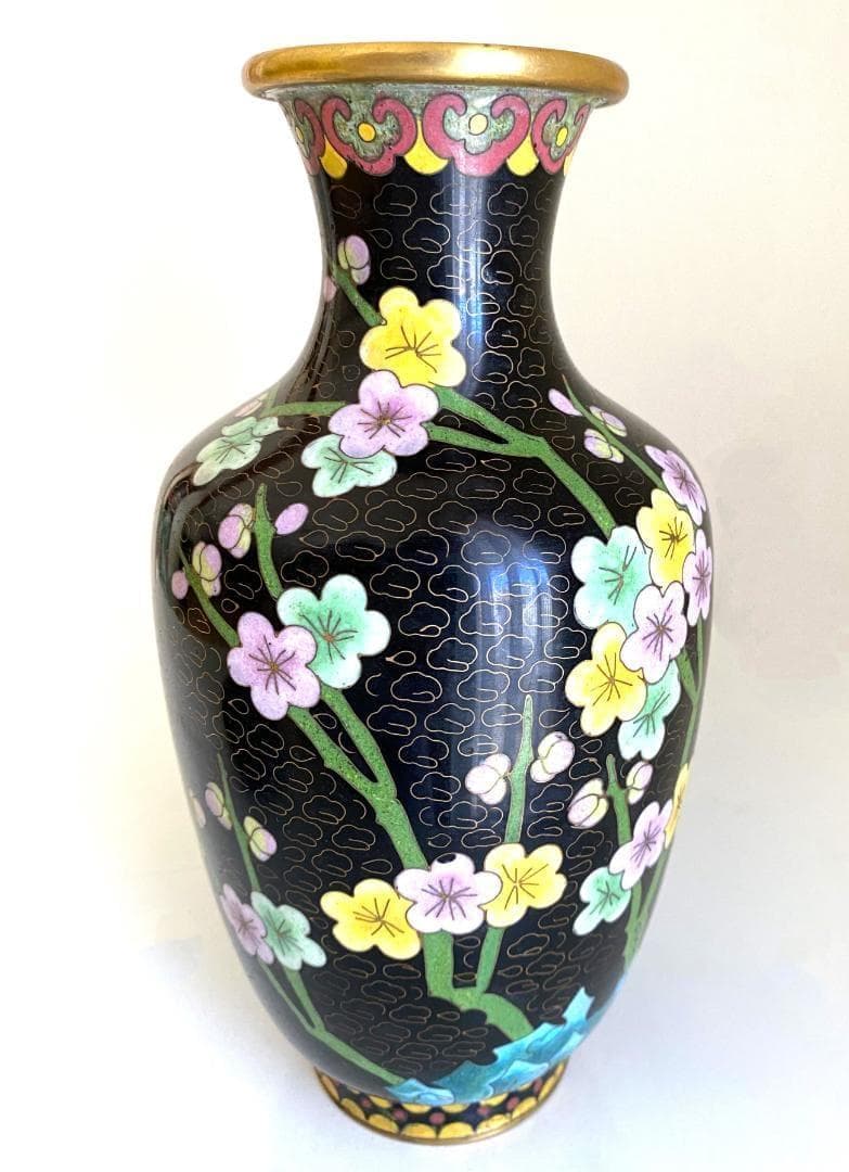 Vintage 花瓶 七宝焼 景泰藍 骨董品 花器 陶器 ２個セット 台座付き