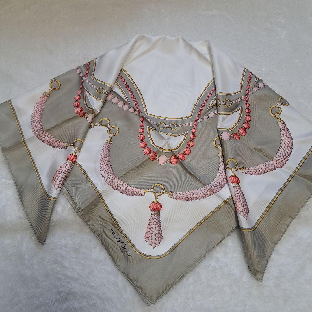 Cartier カルティエスカーフ大判フランス製シルク美品