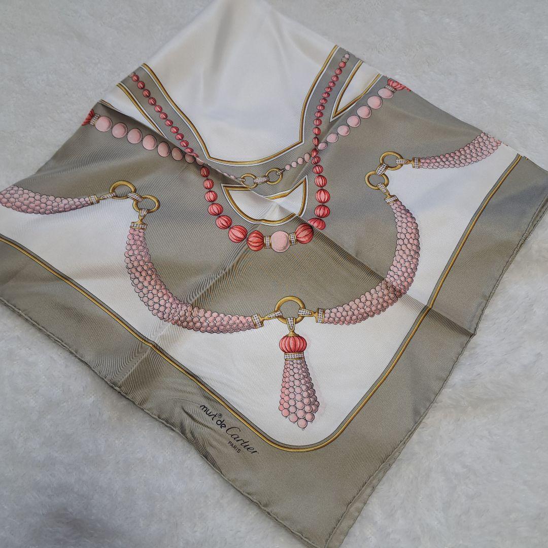 Cartier カルティエスカーフ大判フランス製シルク美品