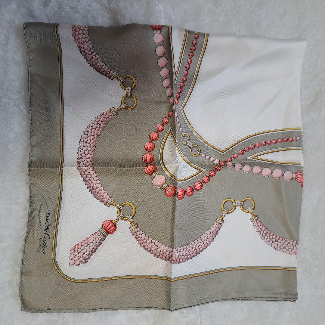 Cartier カルティエスカーフ大判フランス製シルク美品