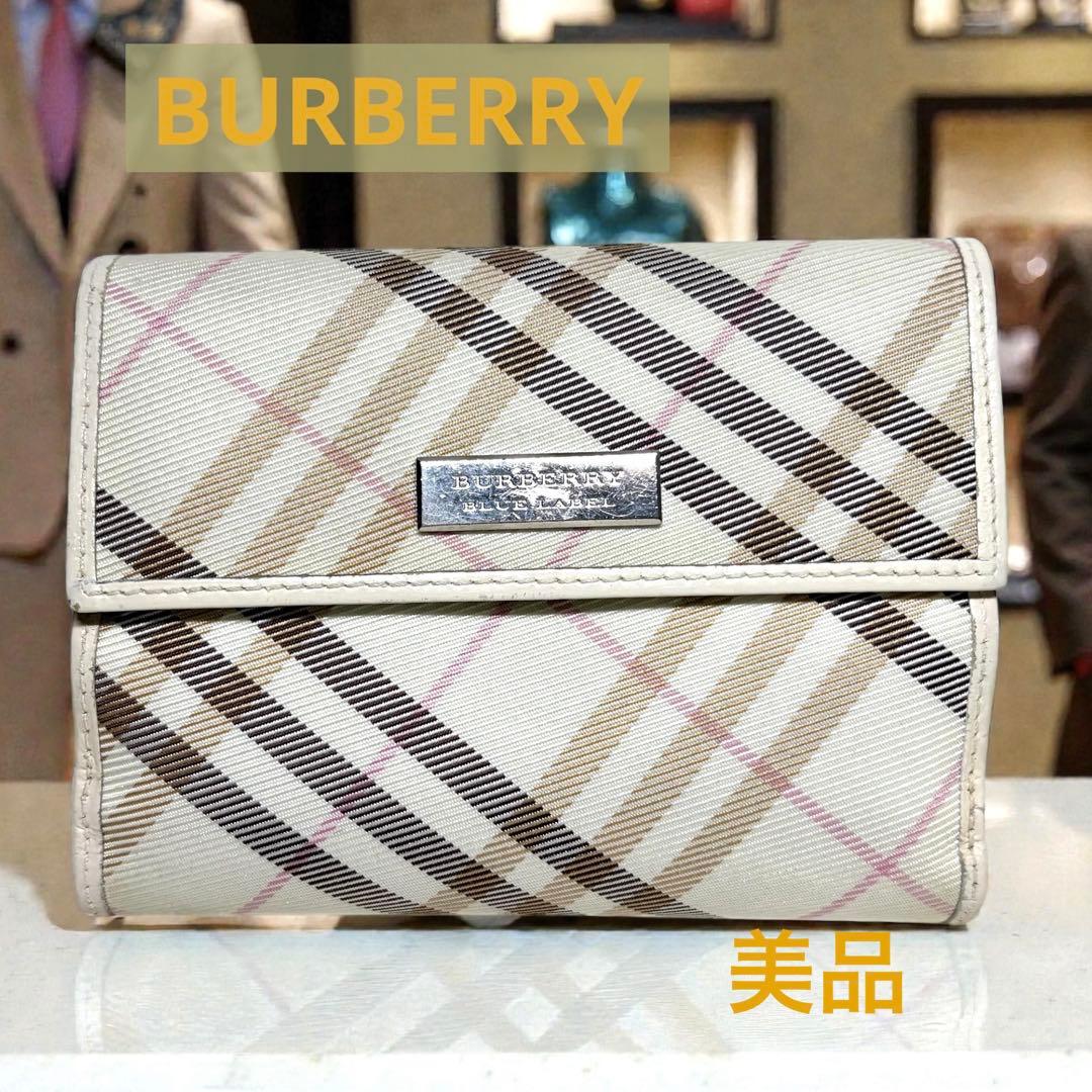 ✨美品 BURBERRY 折り財布 ノバチェック キャンバス レザー アイボリー