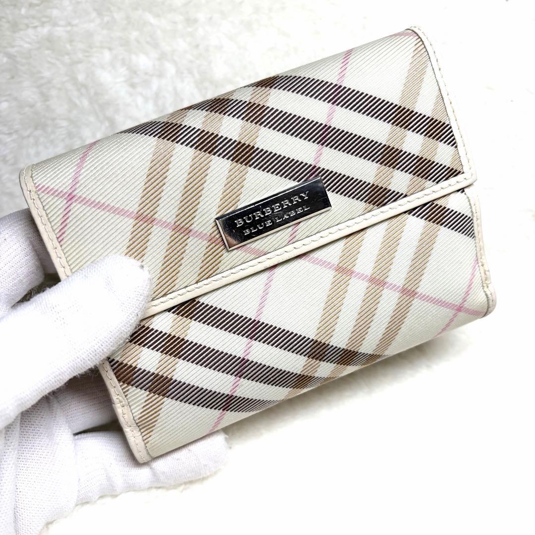 ✨美品 BURBERRY 折り財布 ノバチェック キャンバス レザー アイボリー