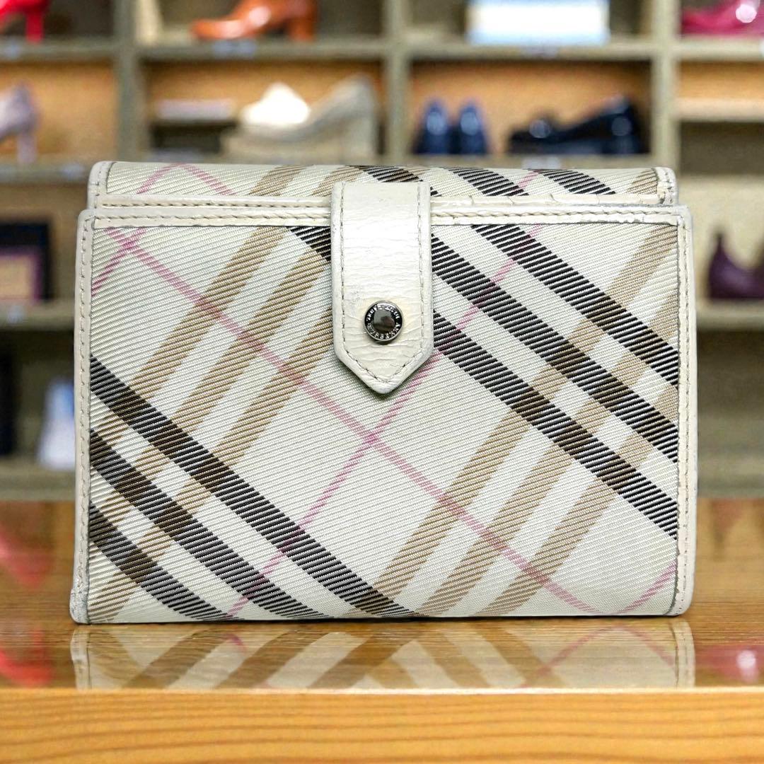 ✨美品 BURBERRY 折り財布 ノバチェック キャンバス レザー アイボリー