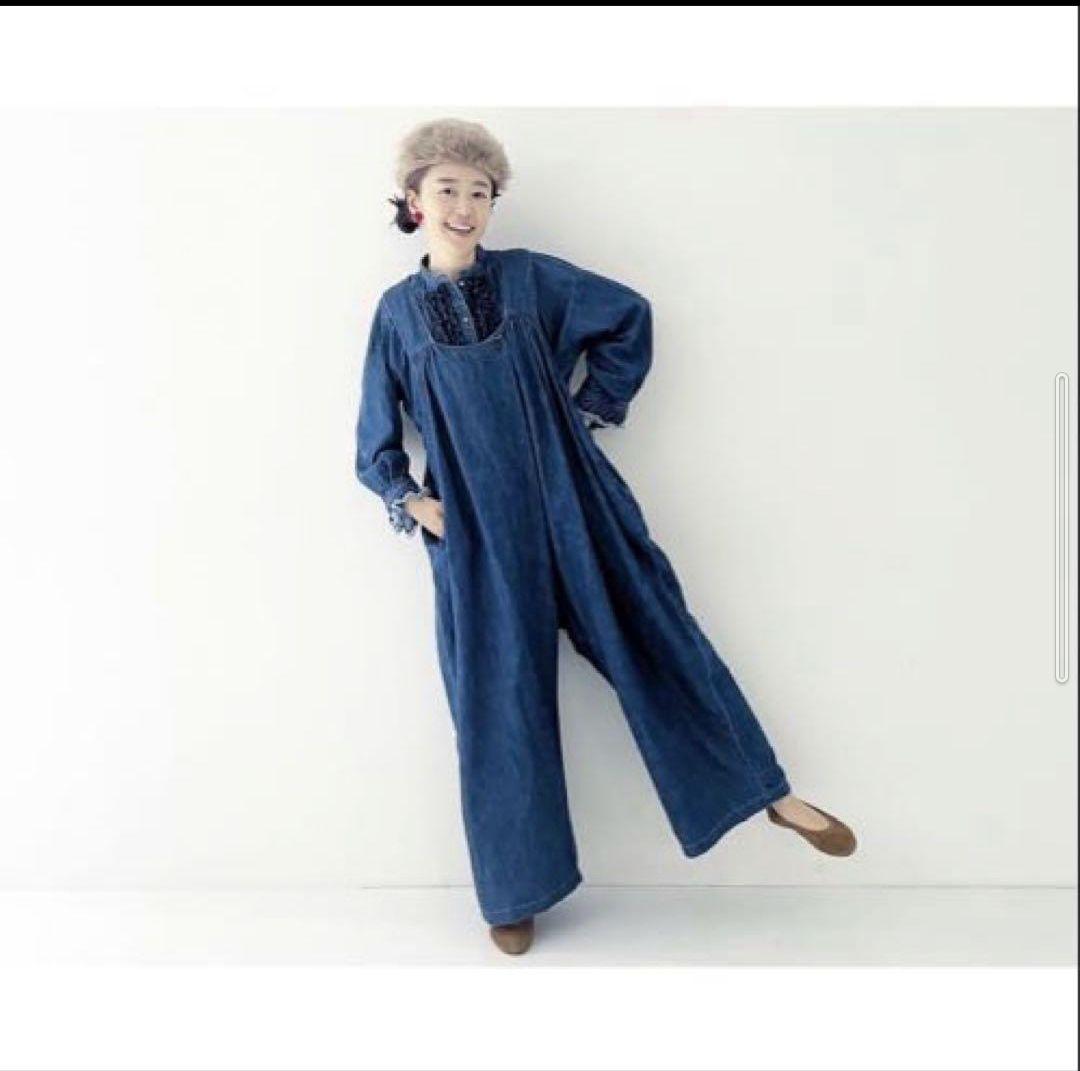 nest robe コットンリネンダンガリータックギャザーサロペット　ブルー