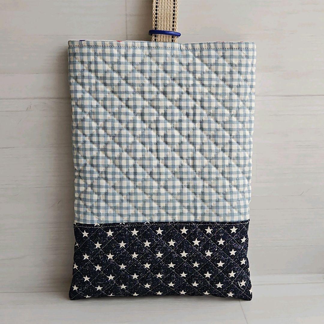 【hirayuページ】上履き袋　男の子　キルティング　 水色チェック