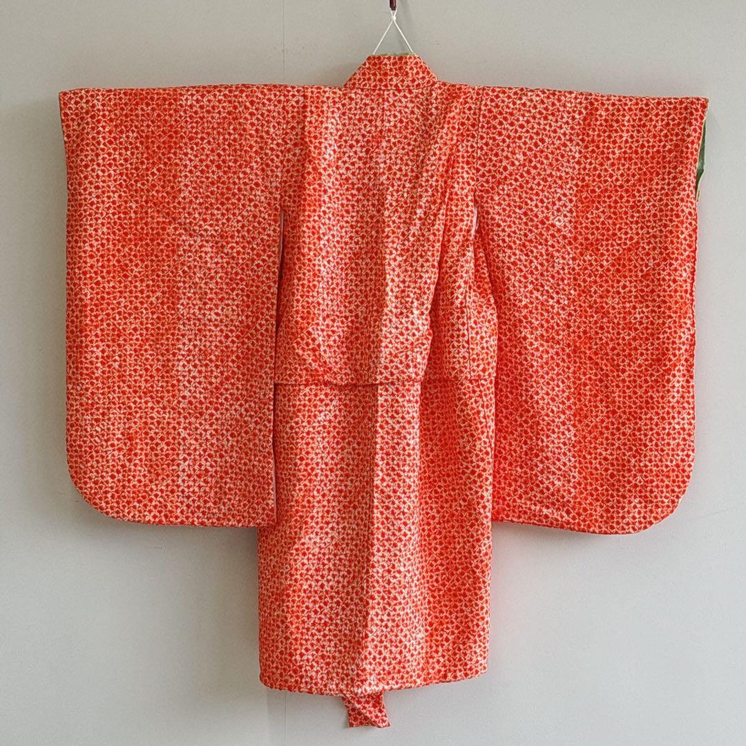 七五三　３歳　女の子　きものフルセット　中古品　オレンジ総絞り