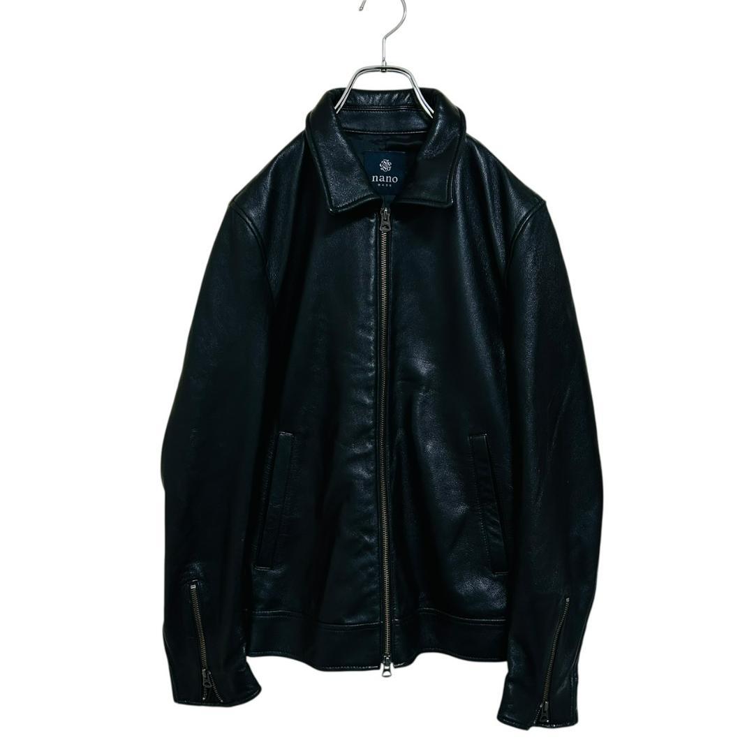 美品 ナノユニバース 羊革 シングルライダースジャケット 黒 柔らかラムレザー